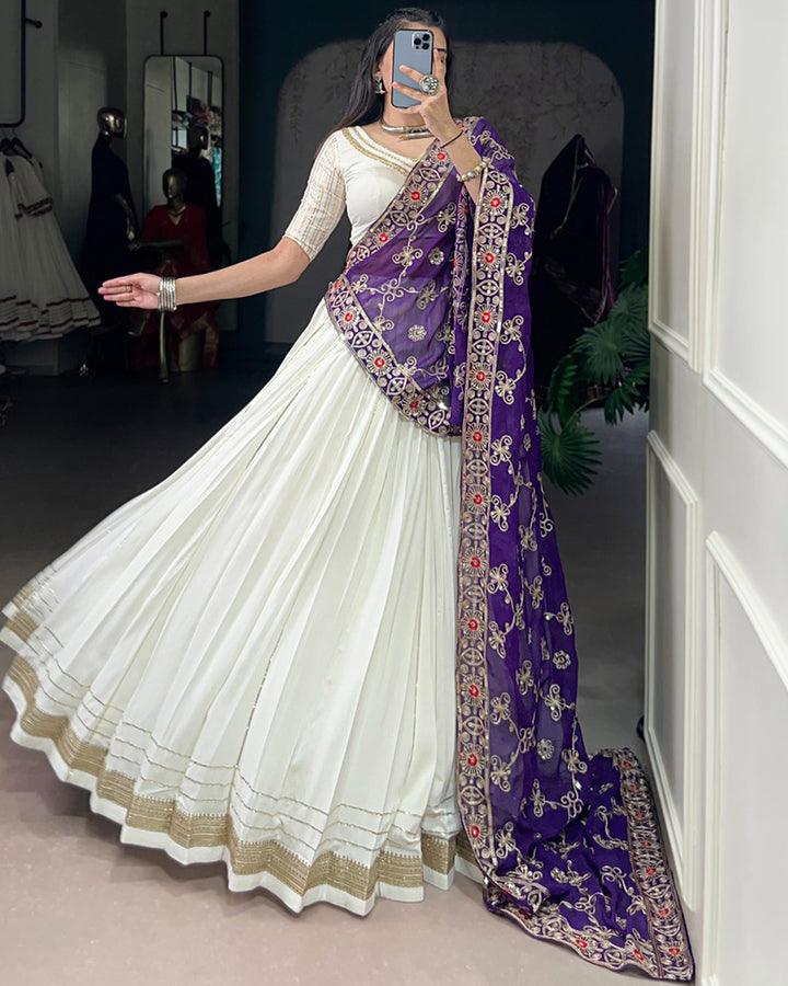 Traditional White Color Pure Rayon Lehenga Choli