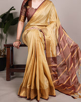 Cream Color Zari Weaving Poly Cotton Saree