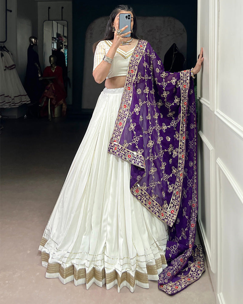 Traditional White Color Pure Rayon Lehenga Choli