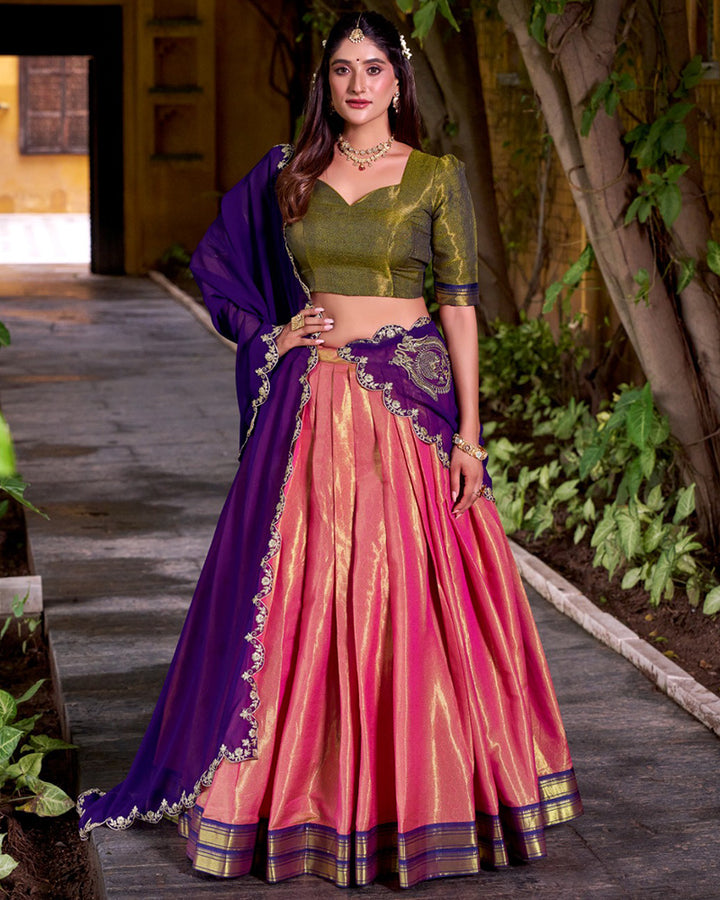 Designer Orange Color Kanchipuram Zari Weaving Half Saree