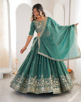 Teal Green Color Shimmer Silk Lehenga Choli