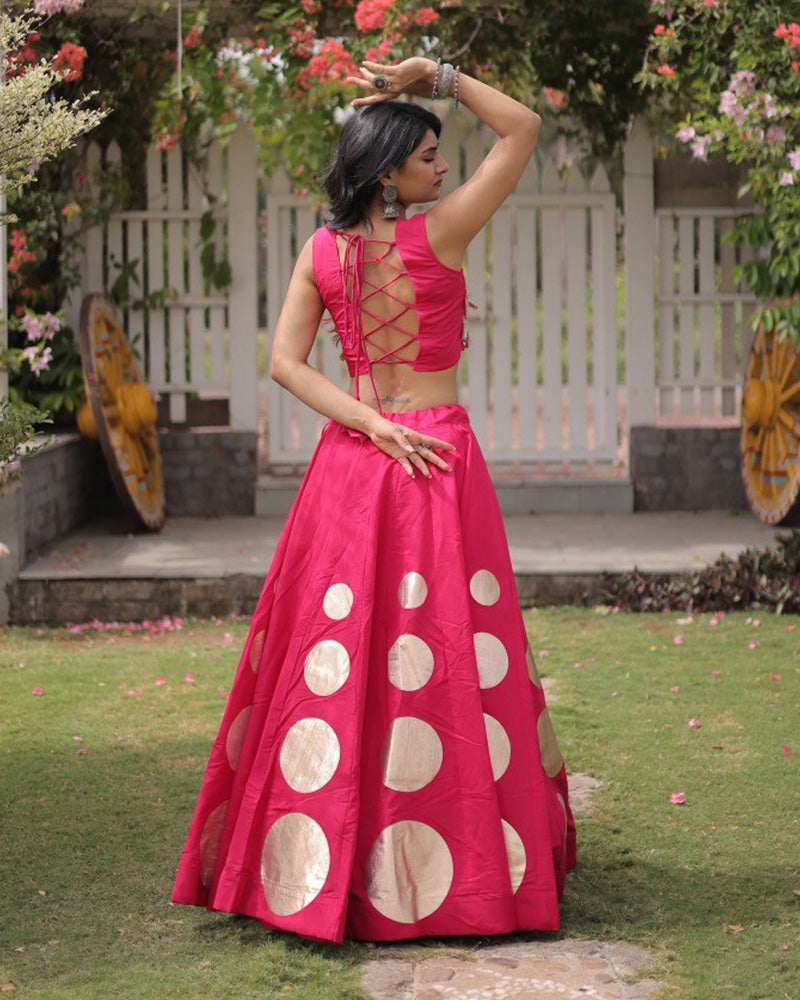 Traditional Pink Roman Silk Navratri Wear Lehenga Choli