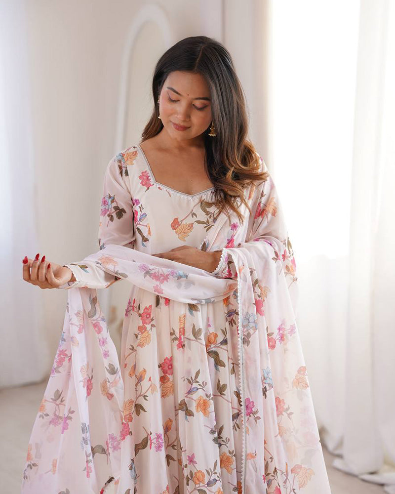 White Color Georgette Three Piece Anarkali Suit