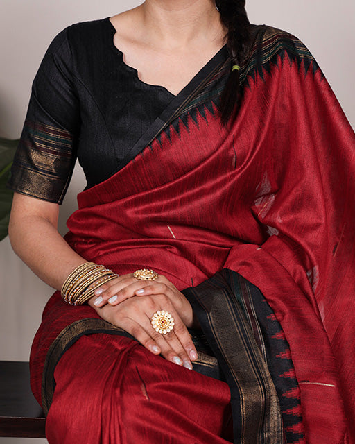 Red Color Bhagalpuri Silk Saree with Zari Weaving Work