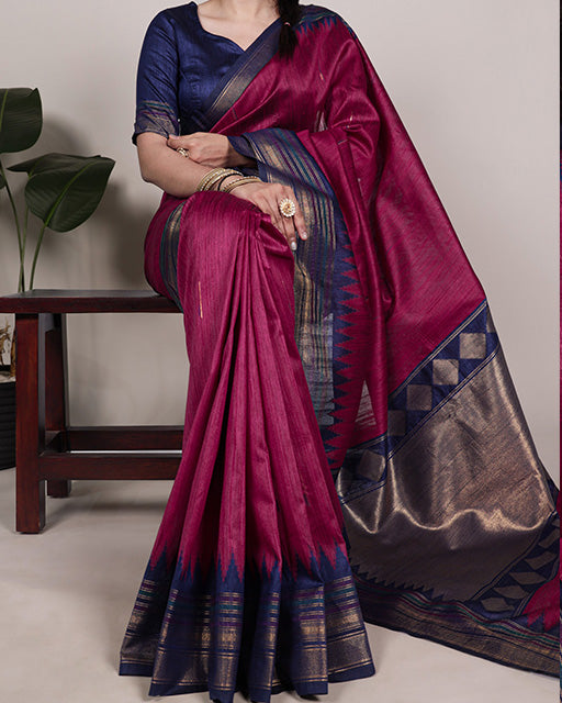 Rani Pink Color Bhagalpuri Silk Saree with Zari Weaving Work