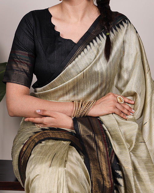 Ivory Gold Color Bhagalpuri Silk Saree with Zari Weaving Work