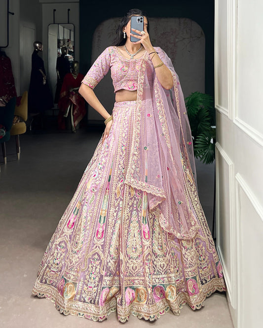 Lavender Color Soft Net Embroidered Lehenga Choli