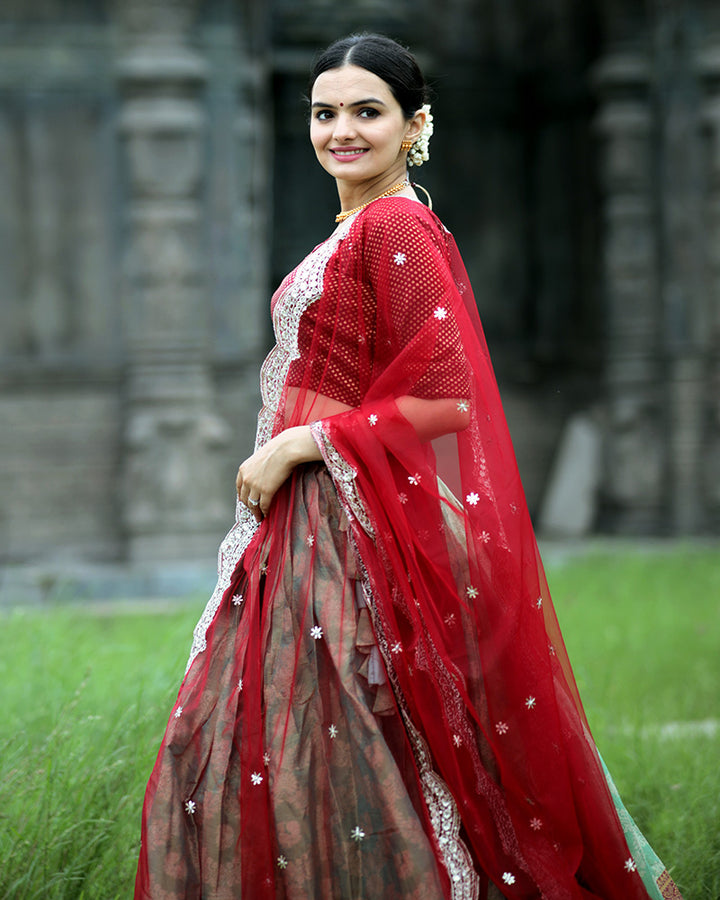 Red Color Kanjivaram Pattu Silk Designer Lehenga Choli