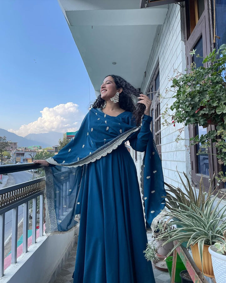 Priyanka Bhardwaj Rama Color Anarkali Gown With Heavy Embroidered Dupatta