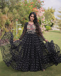 Four Color Georgette Bandhani Print Navratri Gown