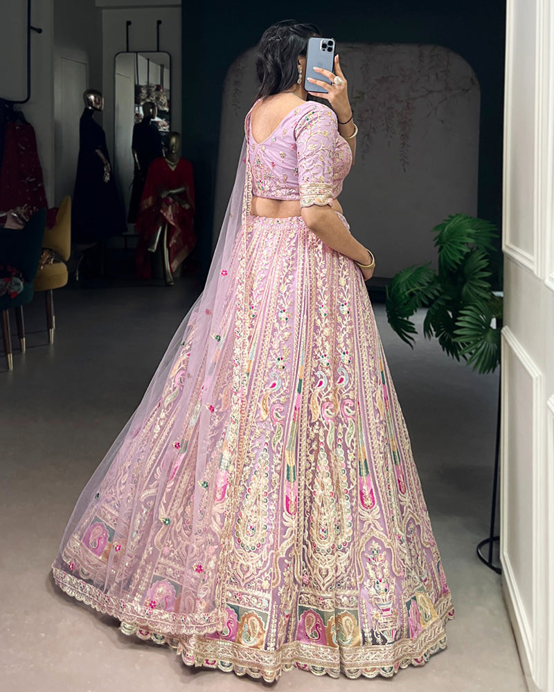 Lavender Color Soft Net Embroidered Lehenga Choli