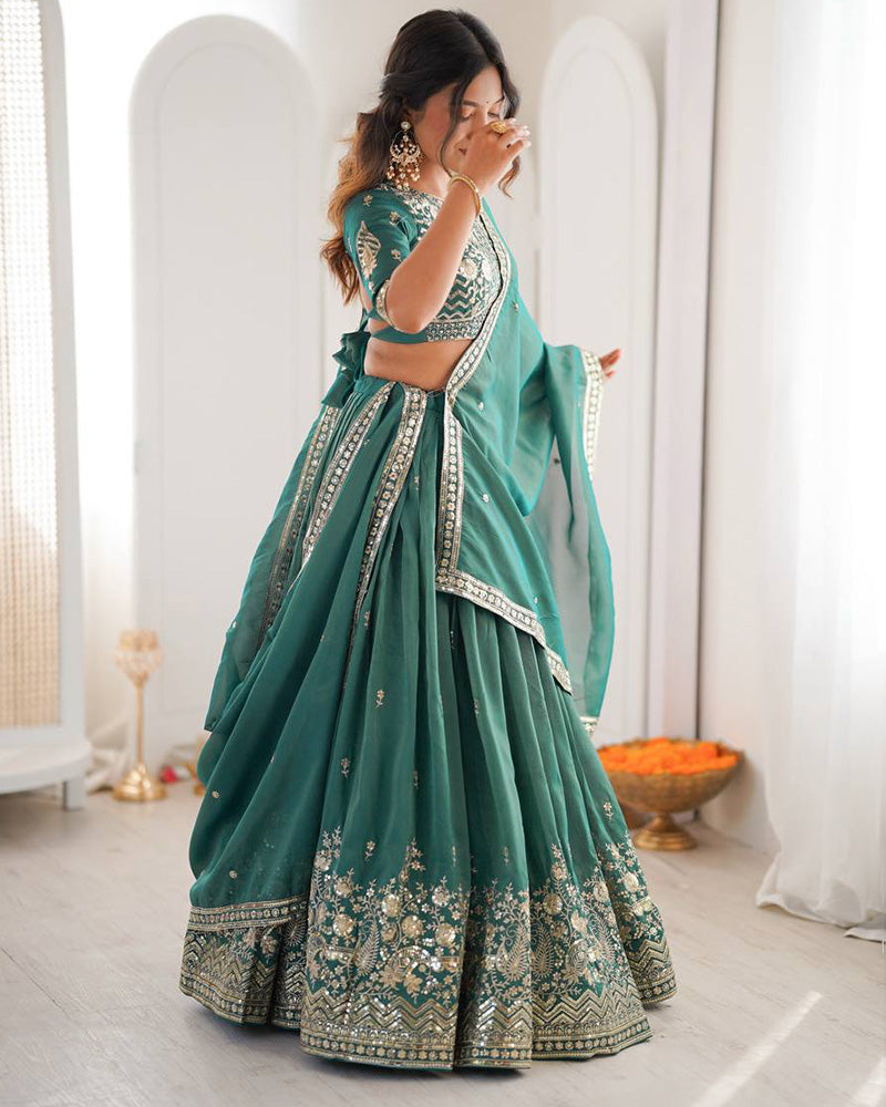 Teal Green Color Shimmer Silk Lehenga Choli