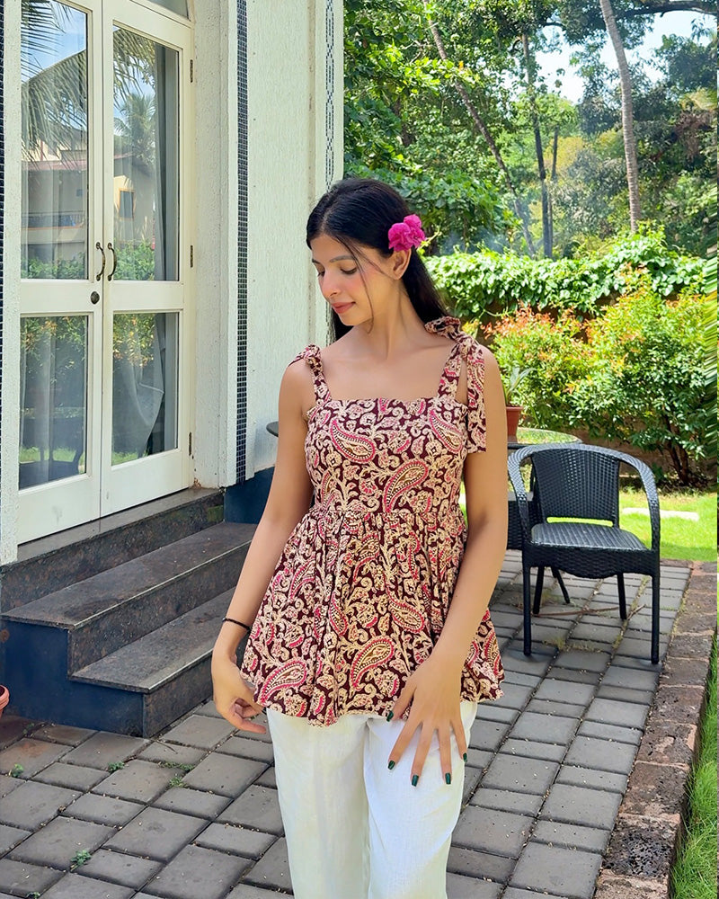 Maroon Color Pure Cotton Kalamkari Printed Tunic