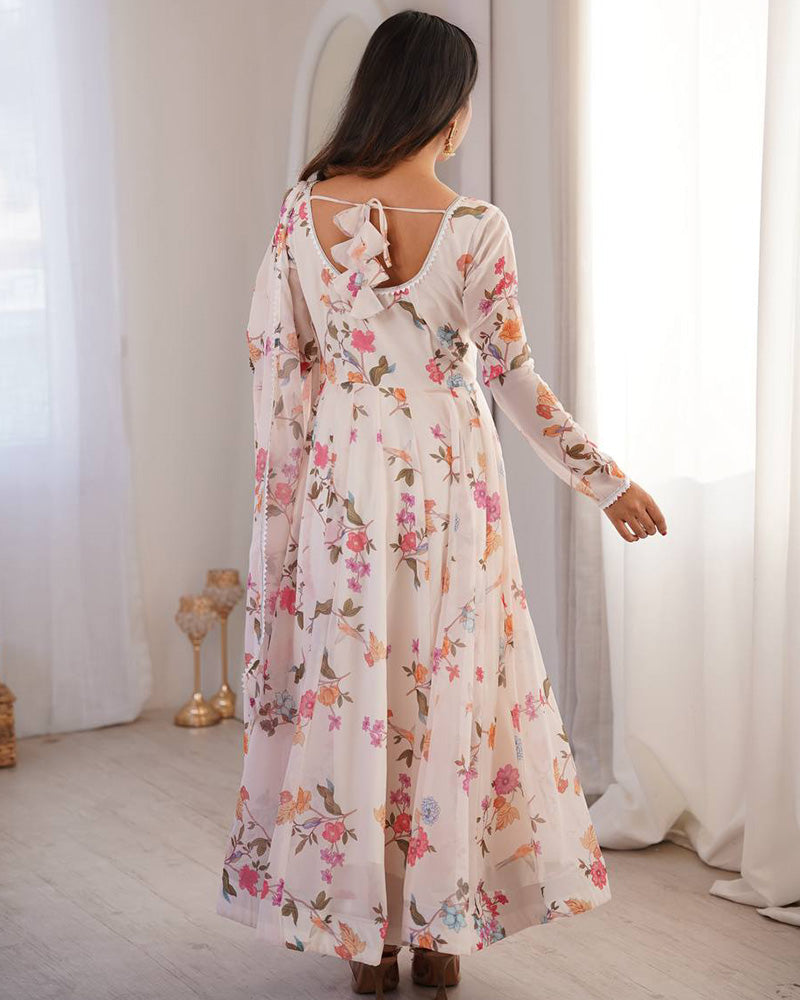 White Color Georgette Three Piece Anarkali Suit