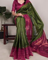 Green Color Bhagalpuri Silk Saree with Zari Weaving Work
