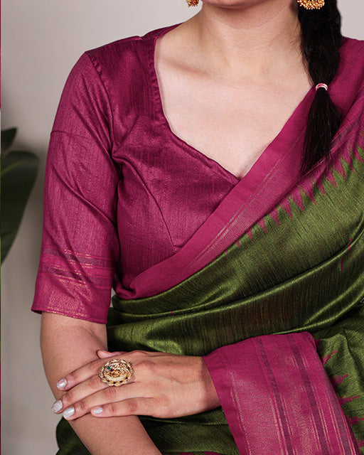 Green Color Bhagalpuri Silk Saree with Zari Weaving Work