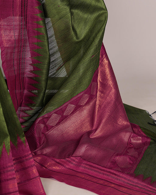 Green Color Bhagalpuri Silk Saree with Zari Weaving Work