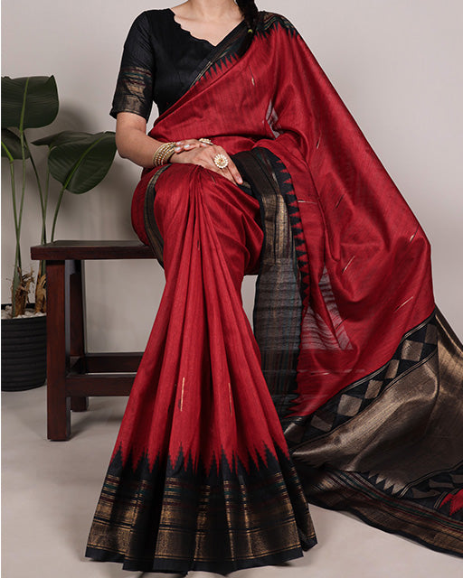 Red Color Bhagalpuri Silk Saree with Zari Weaving Work