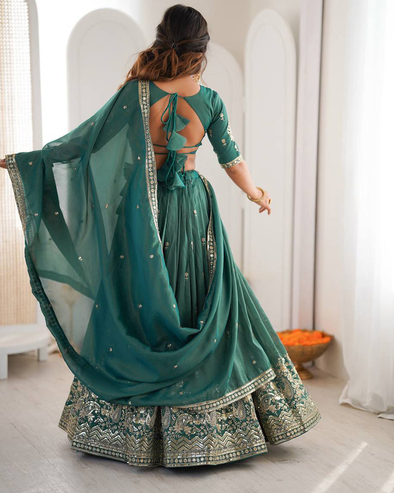 Teal Green Color Shimmer Silk Lehenga Choli