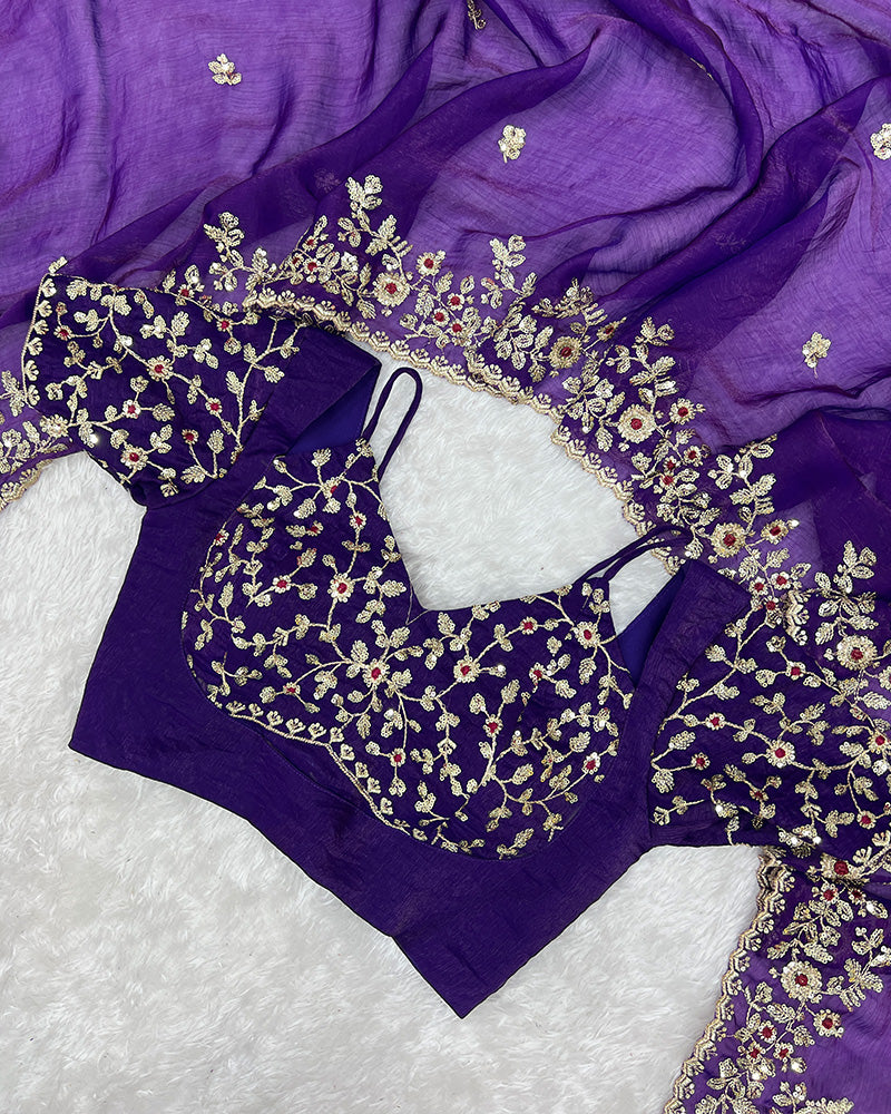 Purple Color Fendi Chiffon Sequence Embroidered Saree
