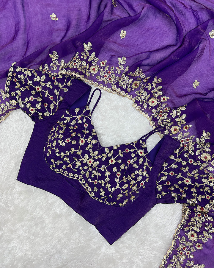 Purple Color Fendi Chiffon Sequence Embroidered Saree