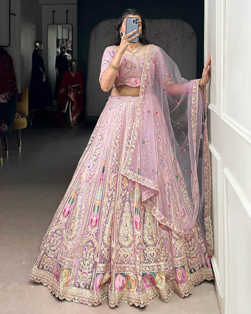 Lavender Color Soft Net Embroidered Lehenga Choli