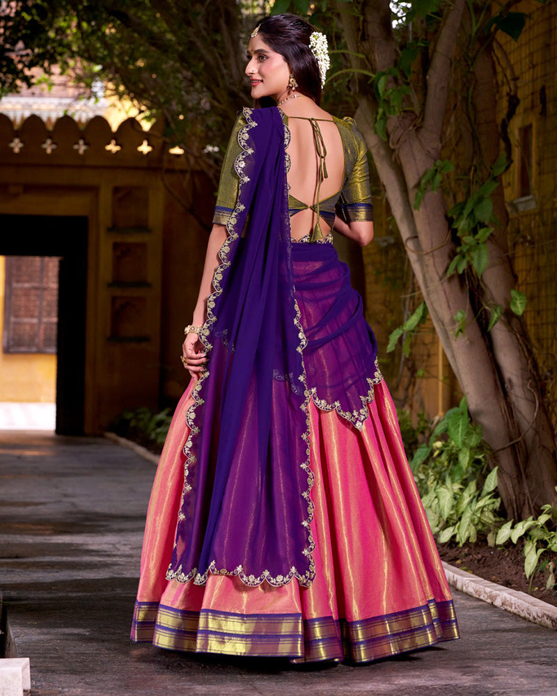 Designer Orange Color Kanchipuram Zari Weaving Half Saree