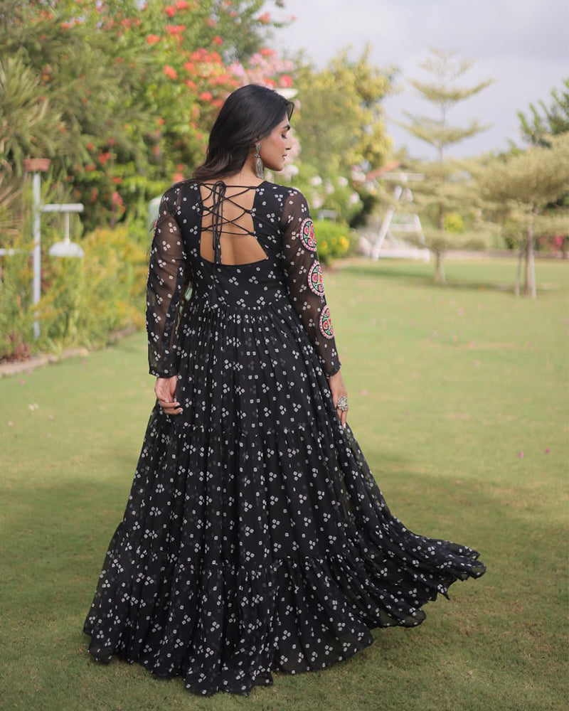 Four Color Georgette Bandhani Print Navratri Gown