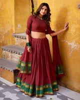 Elegant Maroon Chanderi cotton half saree lehenga choli