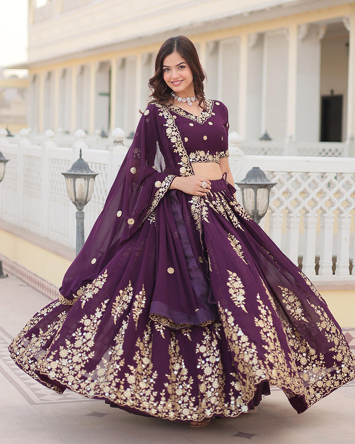 Deep Violet Color Georgette Sequence Embroidery Lehenga Choli