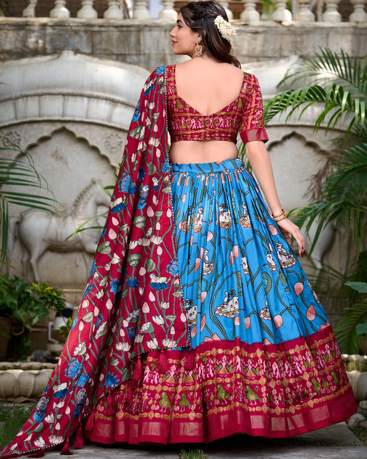 Firozi Color Tussar Silk Patola Printed Lehenga Choli