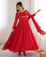 Red Color Pure Blooming Georgette Anarkali Gown