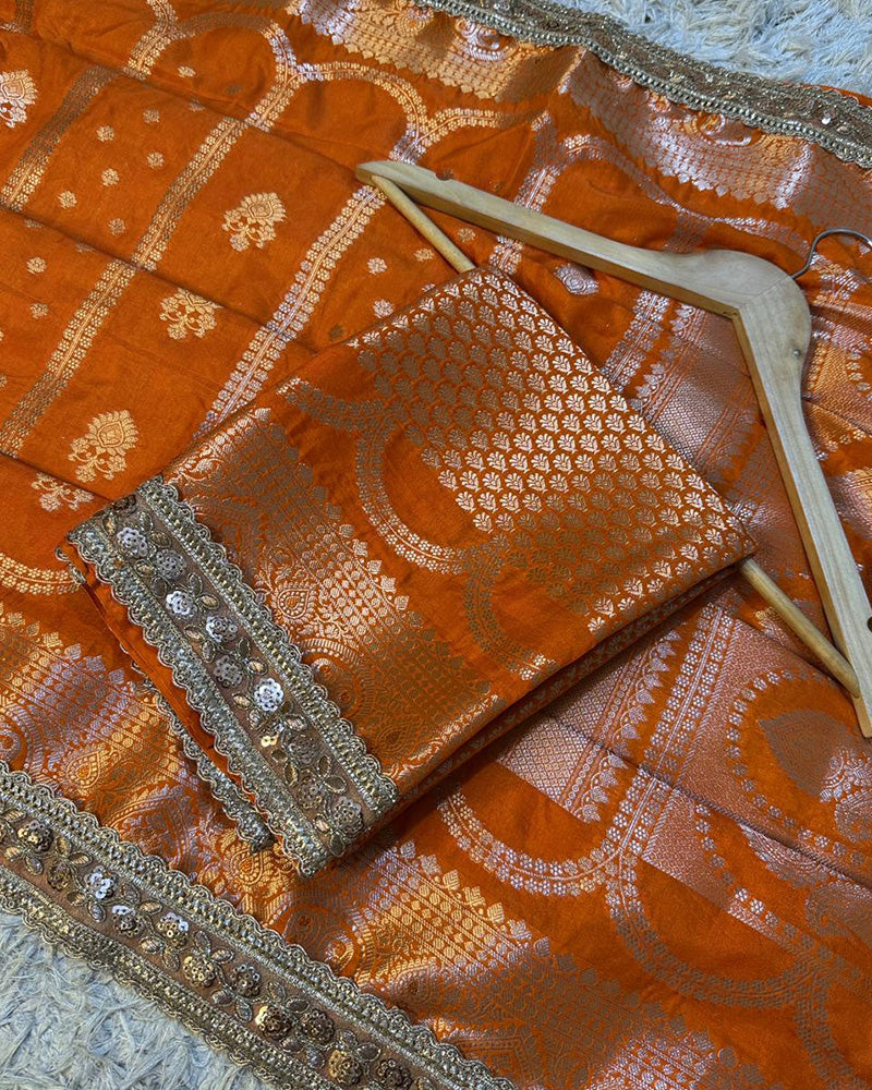 Orange Color Banarasi Katan Soft Silk Saree