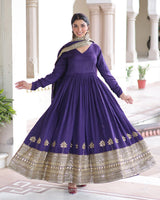 Royal Violet Color Vichitra Silk Sequence Embroidered Gown