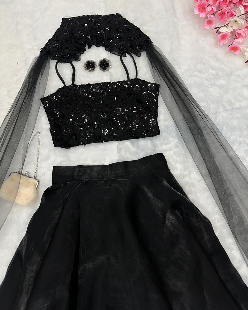 Black Color Pure Soft Organza Lehenga Choli