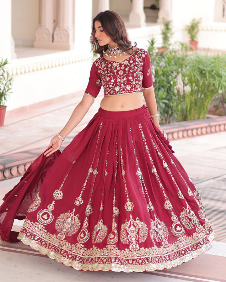 Maroon Color Vichitra Silk Embroidered Lehenga Choli