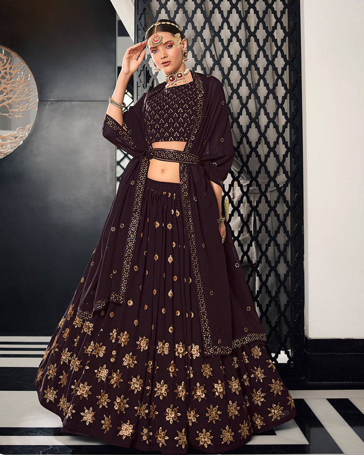 Designer wine Color Georgette Semi Stitched Lehenga Choli