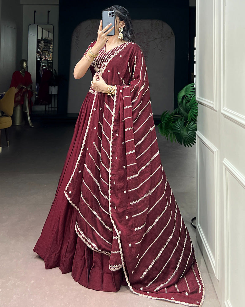 Maroon Color Rangoli Crush Embroidered Lehenga Choli