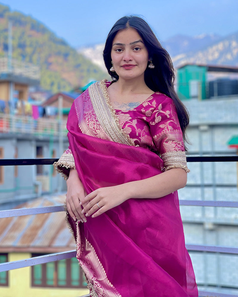 Magenta Color Banarasi Tissue Silk Saree