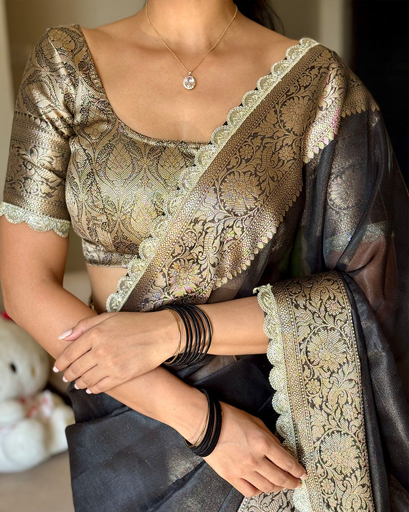 Black Color Banarasi Tissue Saree