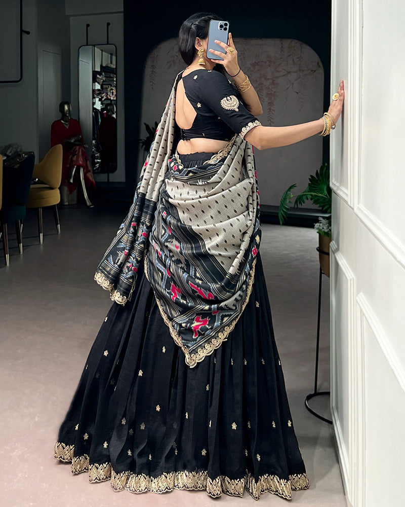 Premium Black Embroidered Vichitra Silk Lehenga Choli