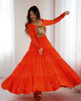 Orange Color Georgette Laheriya Print Navratri Gown