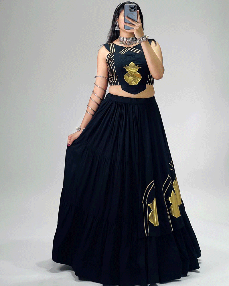 Four Color Beautiful Pure Rayon Cotton Navratri Lehenga Choli Set