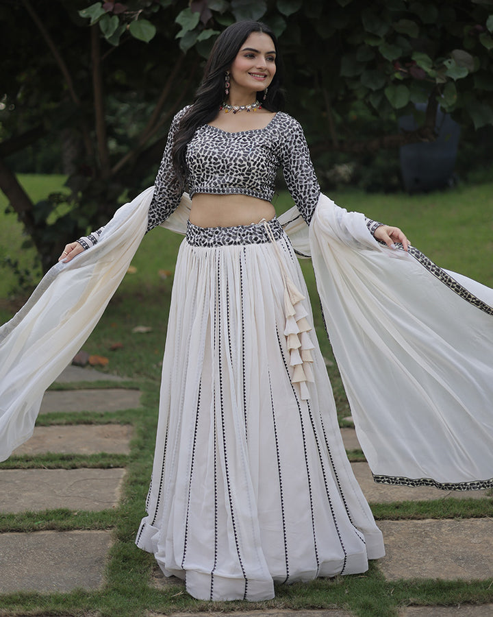 white Color  Georgette Sequence Embroidery Lehenga Choli