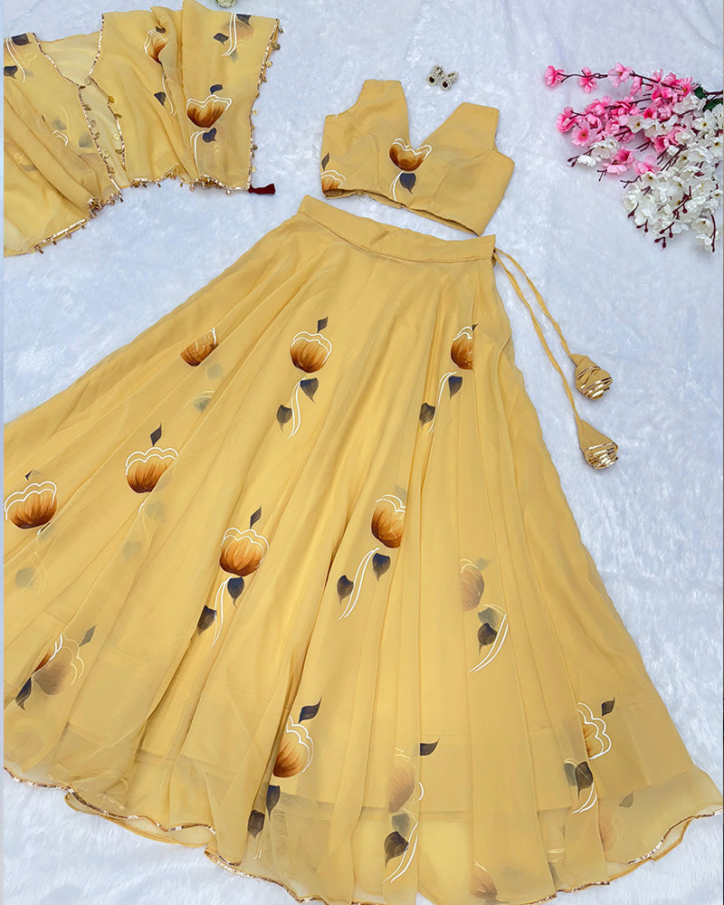 Yellow Color Pure Soft Georgette Lehenga Choli
