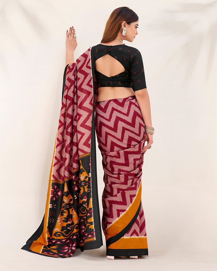 Maroon Color Tasar Silk Printed Saree