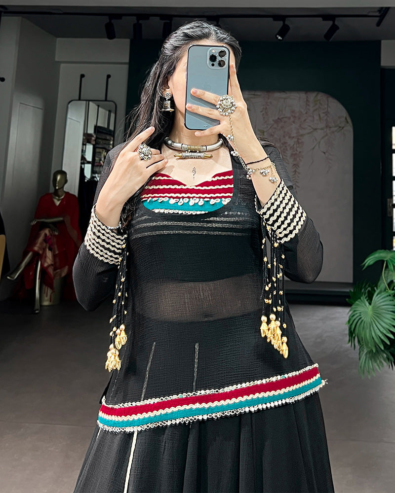 Black Color Pure Marbel Navratri Lehenga Choli