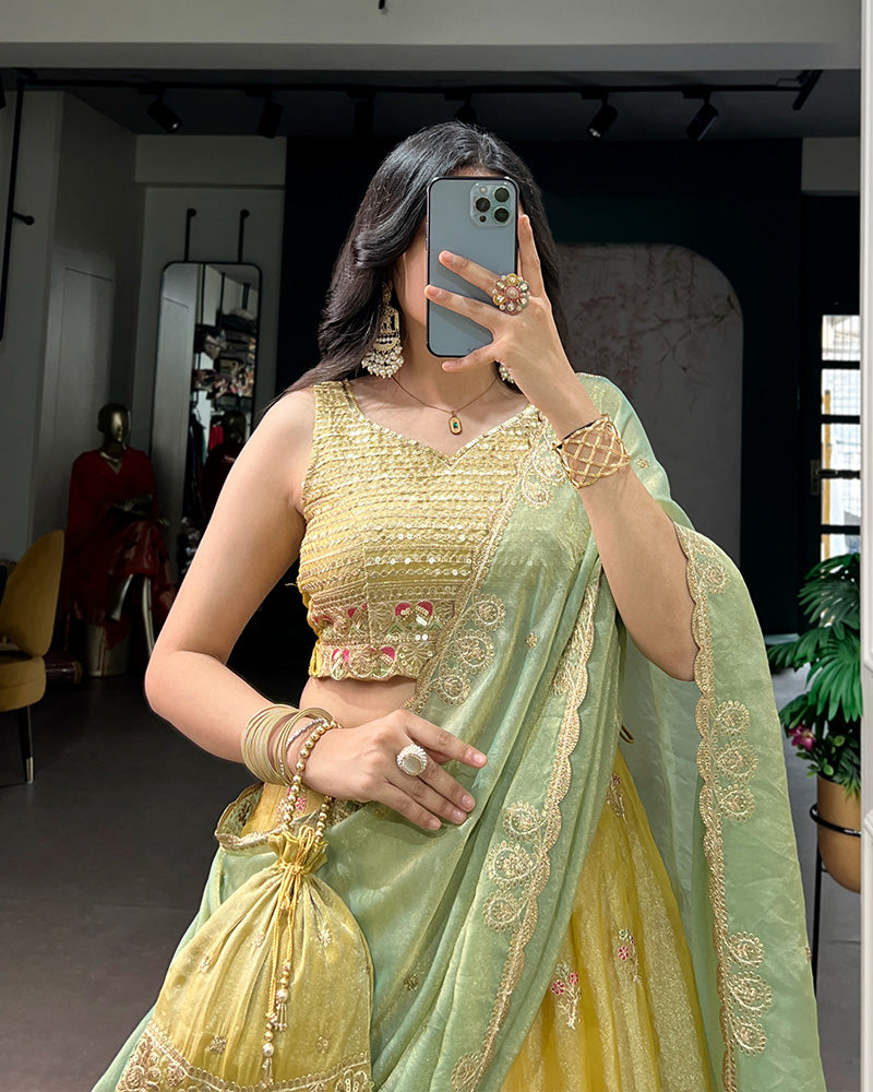 Yellow Color Moss Silk Embroidered Lehenga Choli