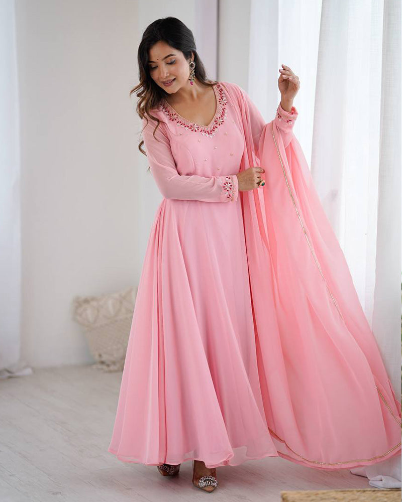 Baby Pink Color Georgette Three Piece Anarkali Suit