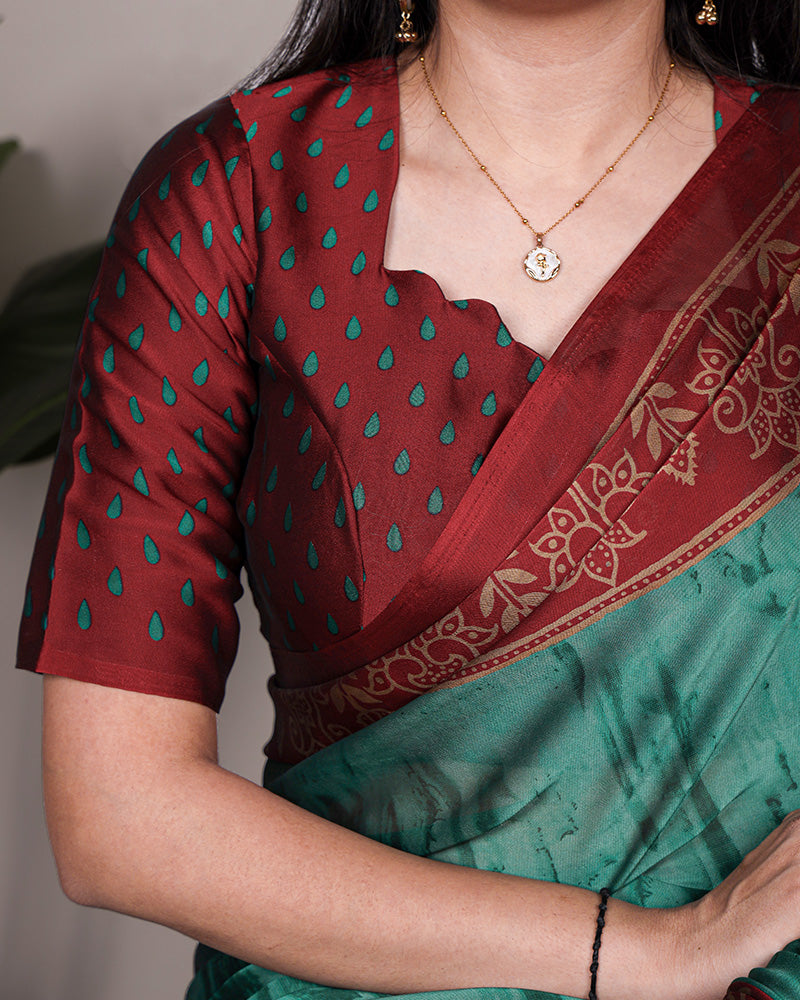 Teal Green Color Rangoli Silk Printed Saree